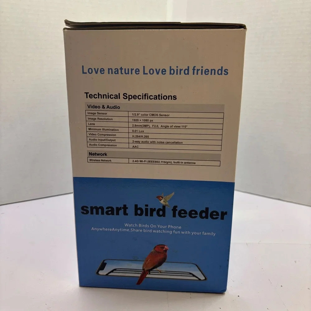 New BEUTFQL Smart Bird Feeder Camera 1080P FHD WiFi Night Vision IP65 Blue White